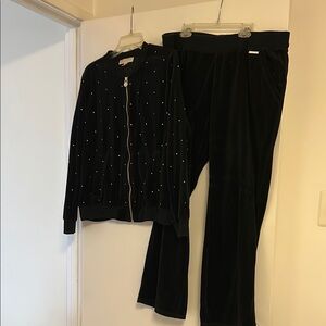 Black Velvet Tracksuit with Rhinestone Accents